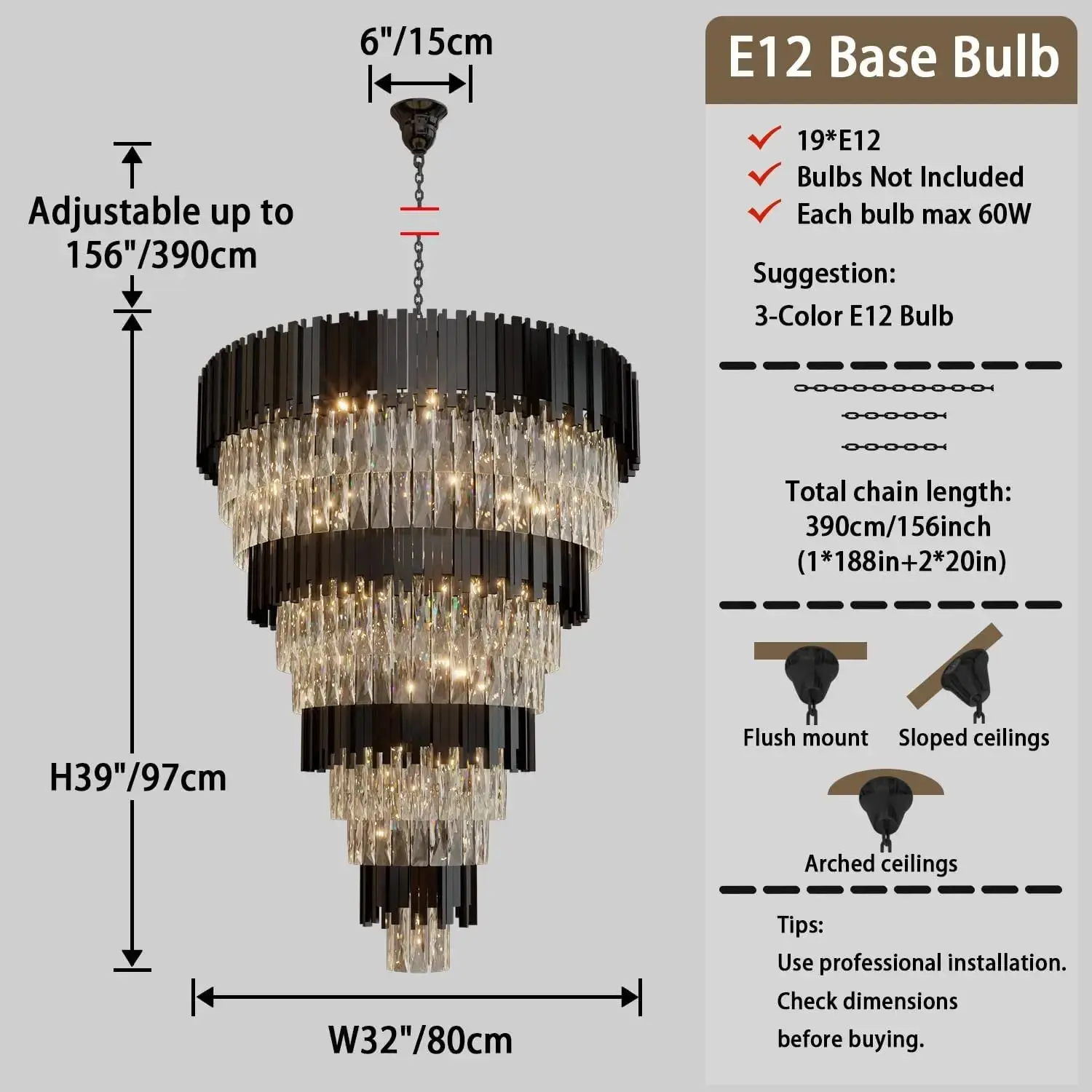 Luxury Black Crystal Chandelier For Large Staircase - Image 5