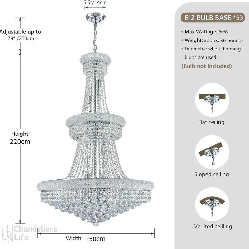 Modern Empire Crystal Chrome Chandelier - Image 7