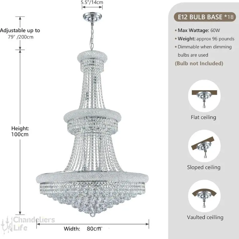 Modern Empire Crystal Chrome Chandelier - Image 8